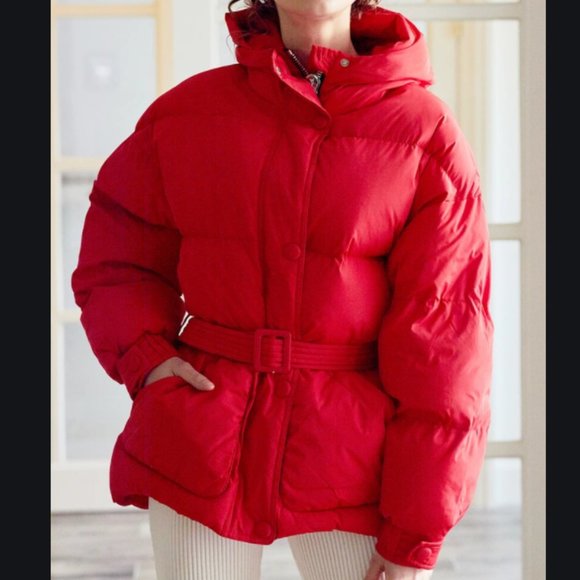 Red Belted Puffer Jacket from Storets - Picture 4 of 4